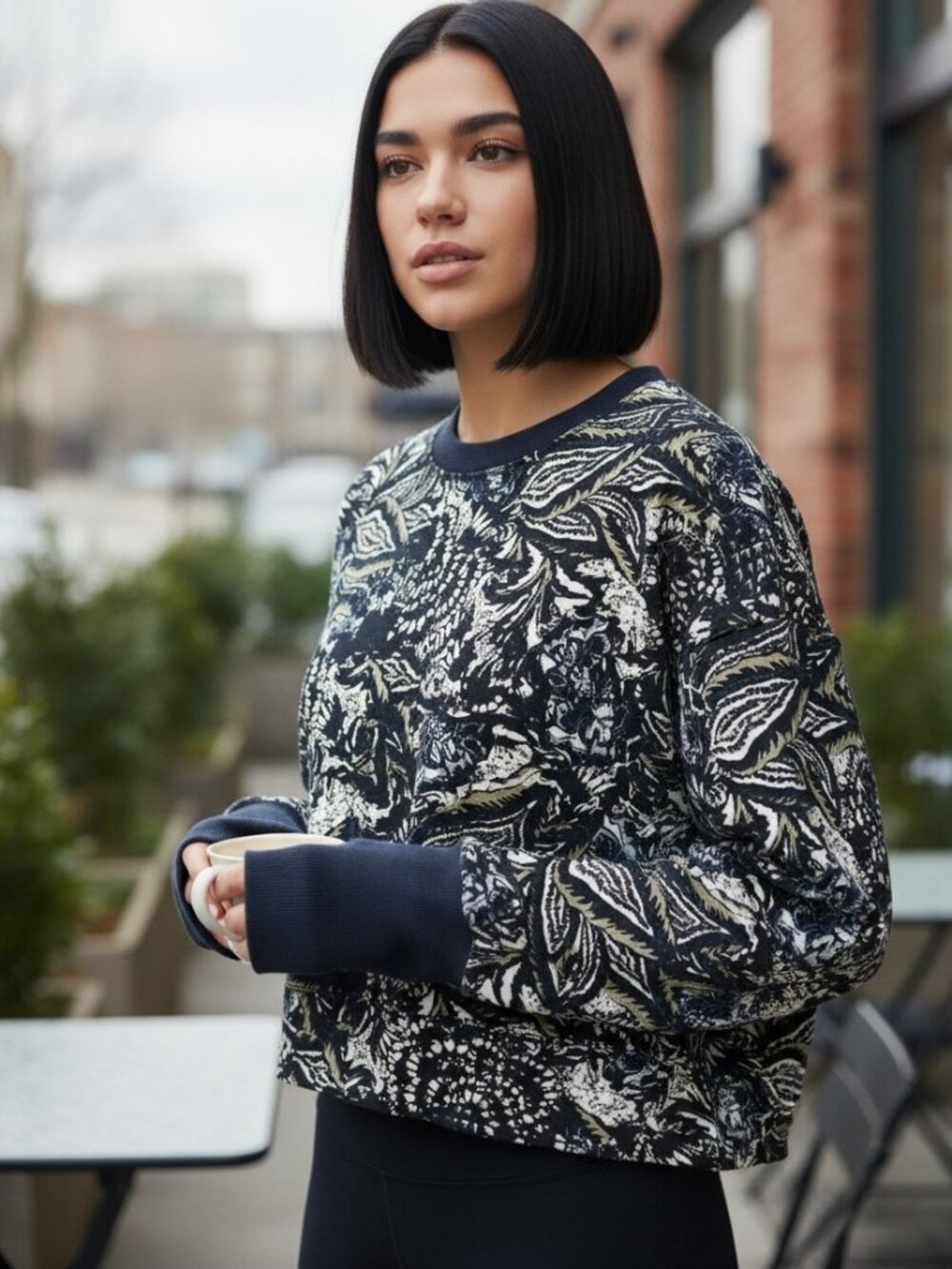 Joie Sweatshirt Cotton Blue Black Paisley Print L Thumbhole Pullover Top